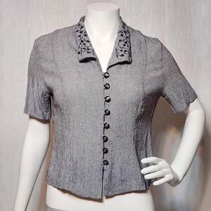 Vintage Business Meryl Fashions Top Blouse Embroidery Collar 12P